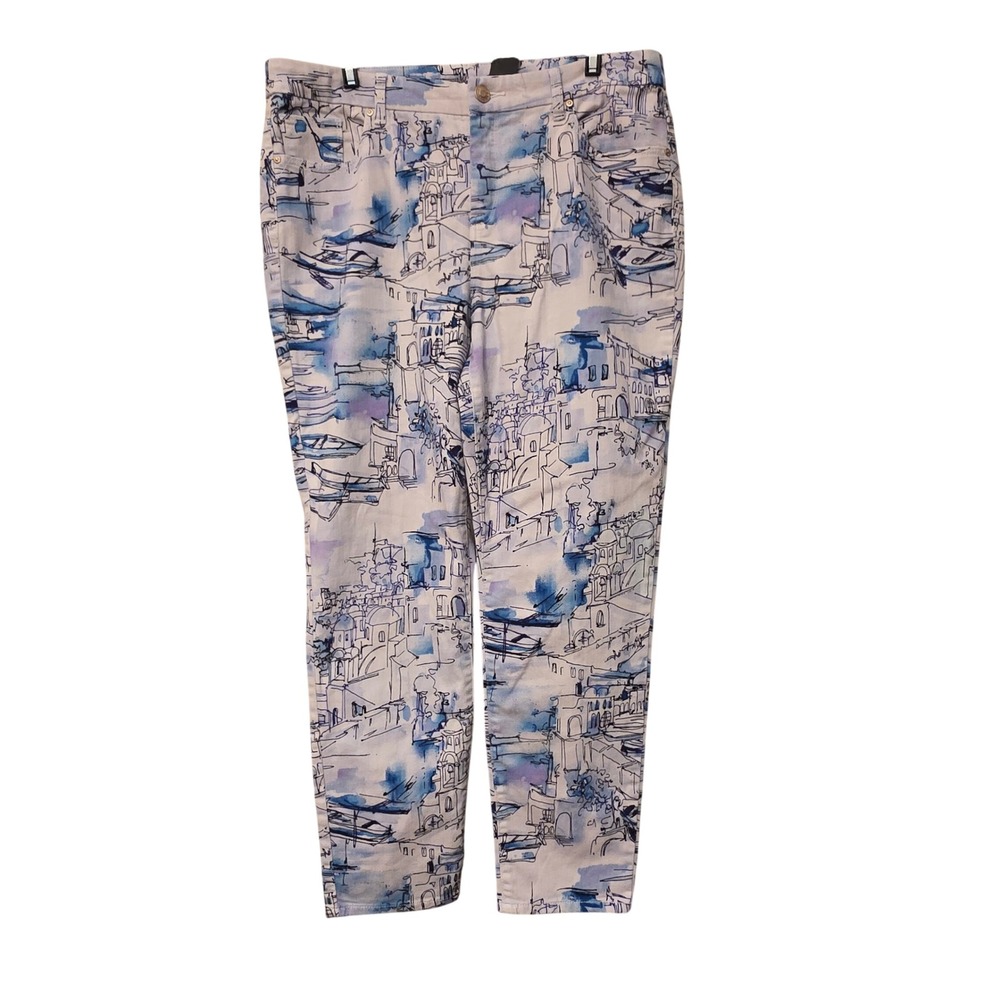 Chicos So Slimming Girlfriend Ankle Pants 2 Blue White Coastal Cruise Print
